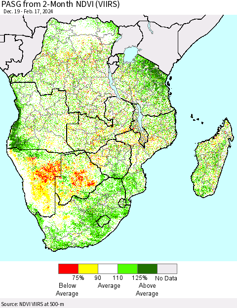 Southern Africa PASG from 2-Month NDVI (VIIRS) Thematic Map For 2/10/2024 - 2/17/2024