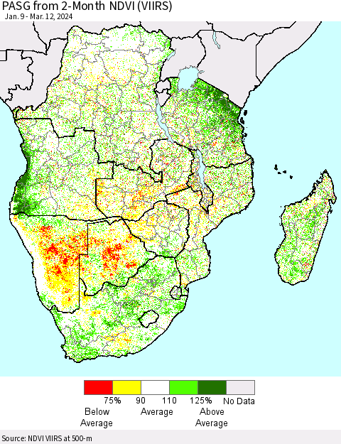 Southern Africa PASG from 2-Month NDVI (VIIRS) Thematic Map For 3/5/2024 - 3/12/2024