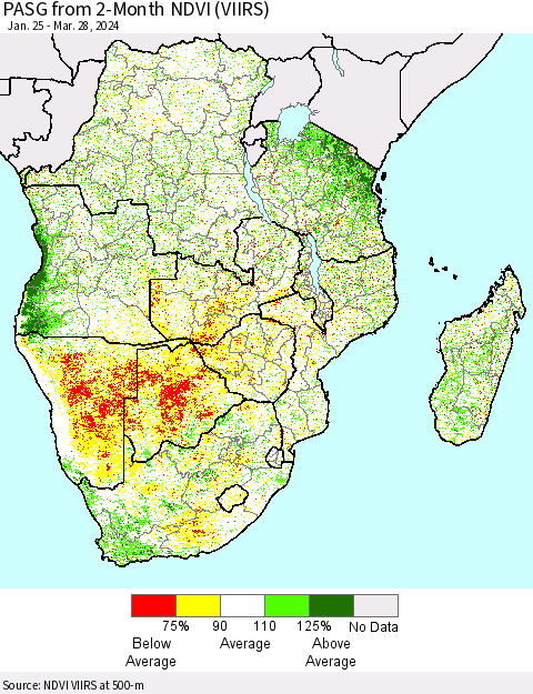 Southern Africa PASG from 2-Month NDVI (VIIRS) Thematic Map For 3/21/2024 - 3/28/2024