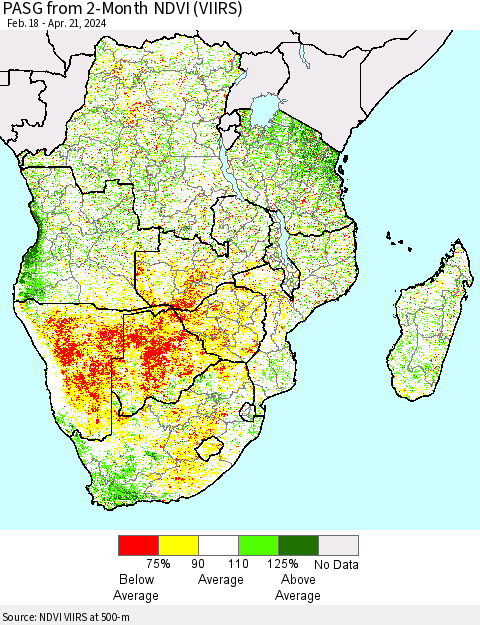 Southern Africa PASG from 2-Month NDVI (VIIRS) Thematic Map For 4/14/2024 - 4/21/2024