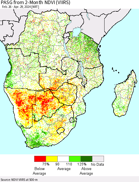 Southern Africa PASG from 2-Month NDVI (VIIRS) Thematic Map For 4/22/2024 - 4/29/2024