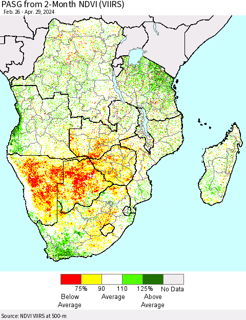 Southern Africa PASG from 2-Month NDVI (VIIRS) Thematic Map For 4/22/2024 - 4/29/2024