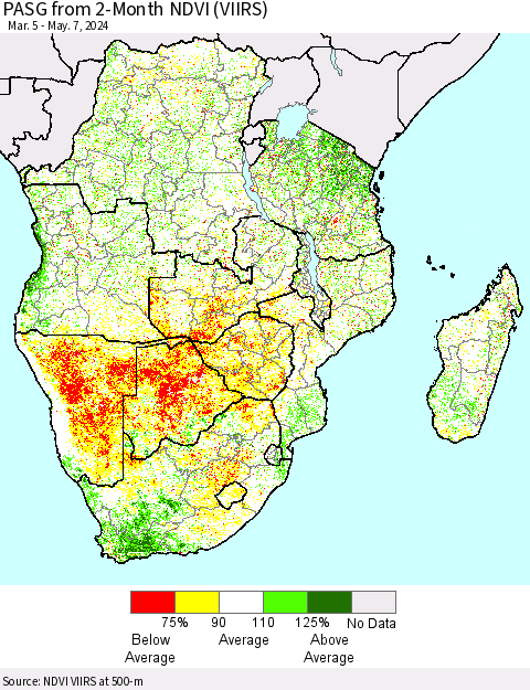 Southern Africa PASG from 2-Month NDVI (VIIRS) Thematic Map For 4/30/2024 - 5/7/2024