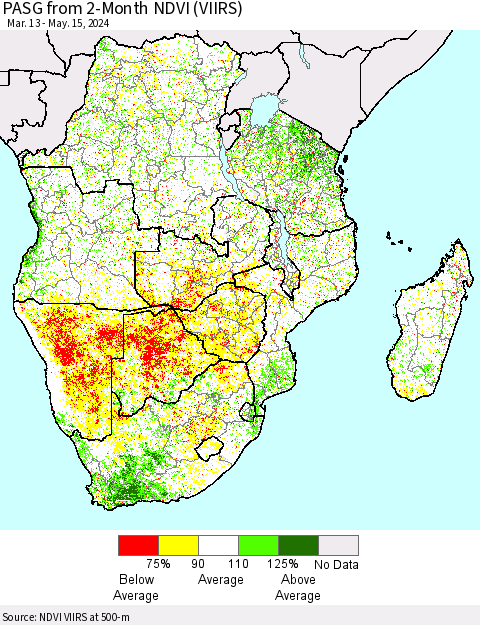 Southern Africa PASG from 2-Month NDVI (VIIRS) Thematic Map For 5/8/2024 - 5/15/2024
