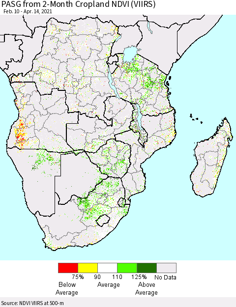 Southern Africa PASG from 2-Month Cropland NDVI (VIIRS) Thematic Map For 4/7/2021 - 4/14/2021
