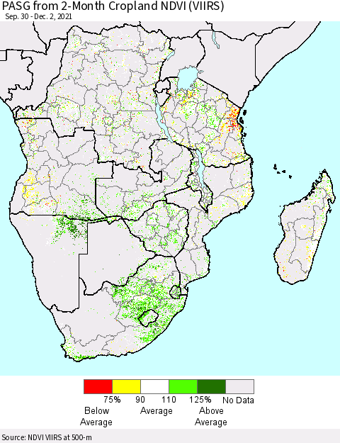 Southern Africa PASG from 2-Month Cropland NDVI (VIIRS) Thematic Map For 11/25/2021 - 12/2/2021