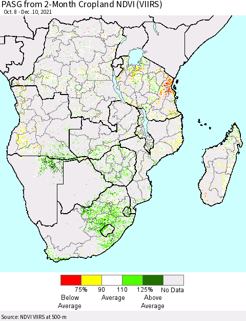 Southern Africa PASG from 2-Month Cropland NDVI (VIIRS) Thematic Map For 12/3/2021 - 12/10/2021