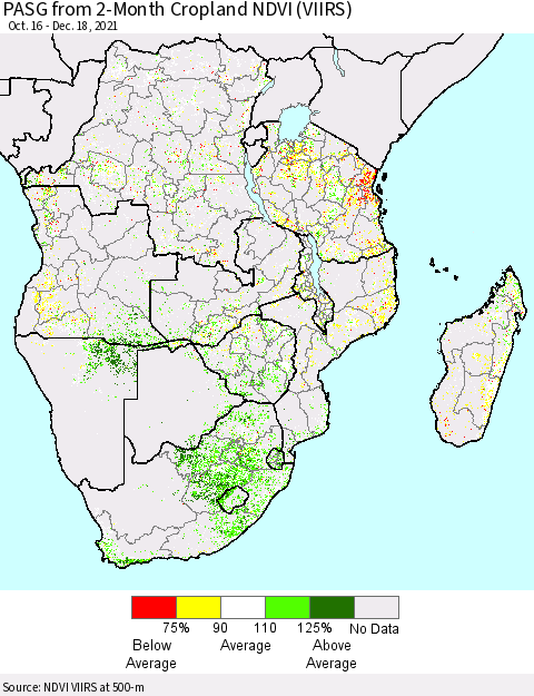 Southern Africa PASG from 2-Month Cropland NDVI (VIIRS) Thematic Map For 12/11/2021 - 12/18/2021