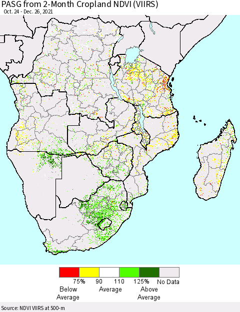 Southern Africa PASG from 2-Month Cropland NDVI (VIIRS) Thematic Map For 12/19/2021 - 12/26/2021