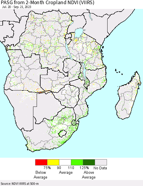 Southern Africa PASG from 2-Month Cropland NDVI (VIIRS) Thematic Map For 9/14/2023 - 9/21/2023