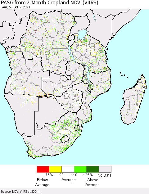 Southern Africa PASG from 2-Month Cropland NDVI (VIIRS) Thematic Map For 9/30/2023 - 10/7/2023