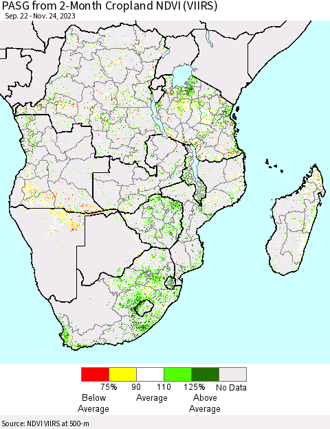 Southern Africa PASG from 2-Month Cropland NDVI (VIIRS) Thematic Map For 11/17/2023 - 11/24/2023