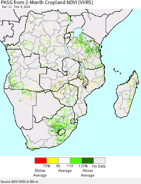 Southern Africa PASG from 2-Month Cropland NDVI (VIIRS) Thematic Map For 2/2/2024 - 2/9/2024
