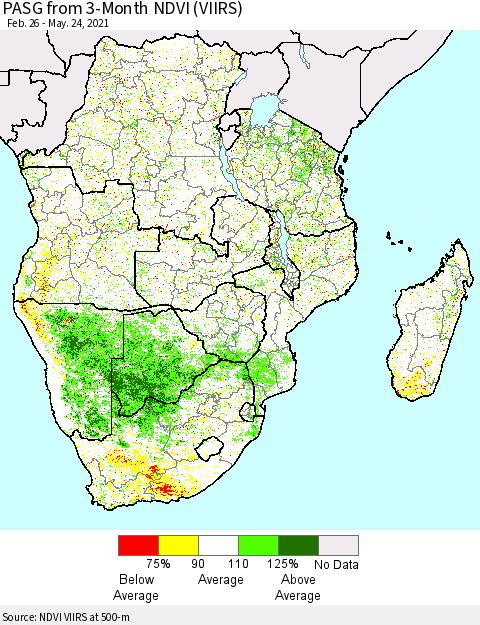 Southern Africa PASG from 3-Month NDVI (VIIRS) Thematic Map For 5/17/2021 - 5/24/2021