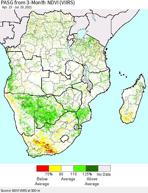 Southern Africa PASG from 3-Month NDVI (VIIRS) Thematic Map For 7/12/2021 - 7/19/2021