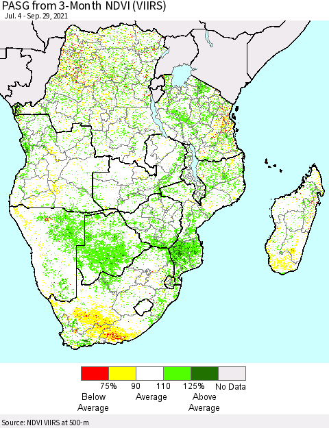 Southern Africa PASG from 3-Month NDVI (VIIRS) Thematic Map For 9/22/2021 - 9/29/2021