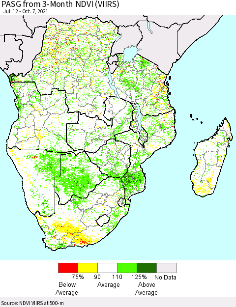 Southern Africa PASG from 3-Month NDVI (VIIRS) Thematic Map For 9/30/2021 - 10/7/2021