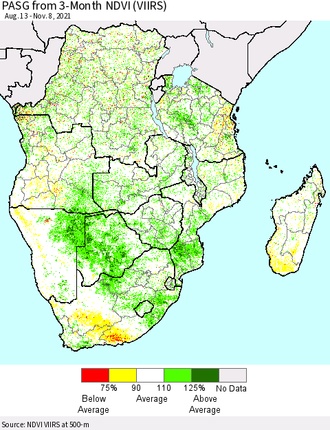 Southern Africa PASG from 3-Month NDVI (VIIRS) Thematic Map For 11/1/2021 - 11/8/2021