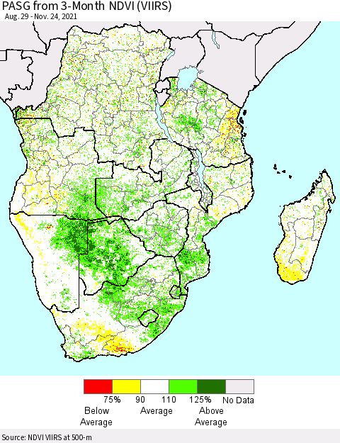 Southern Africa PASG from 3-Month NDVI (VIIRS) Thematic Map For 11/17/2021 - 11/24/2021