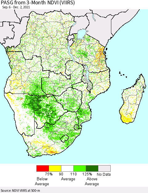 Southern Africa PASG from 3-Month NDVI (VIIRS) Thematic Map For 11/25/2021 - 12/2/2021