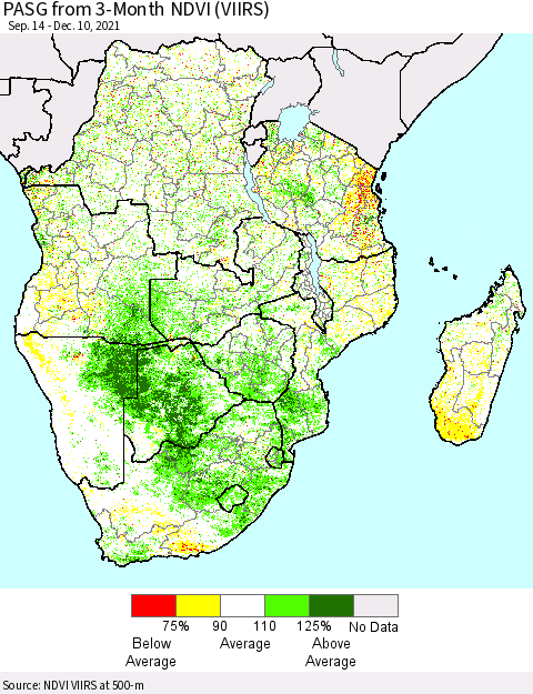 Southern Africa PASG from 3-Month NDVI (VIIRS) Thematic Map For 12/3/2021 - 12/10/2021