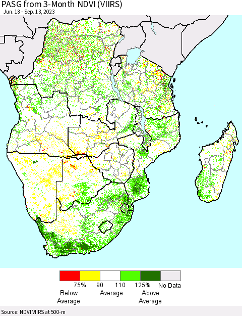 Southern Africa PASG from 3-Month NDVI (VIIRS) Thematic Map For 9/6/2023 - 9/13/2023