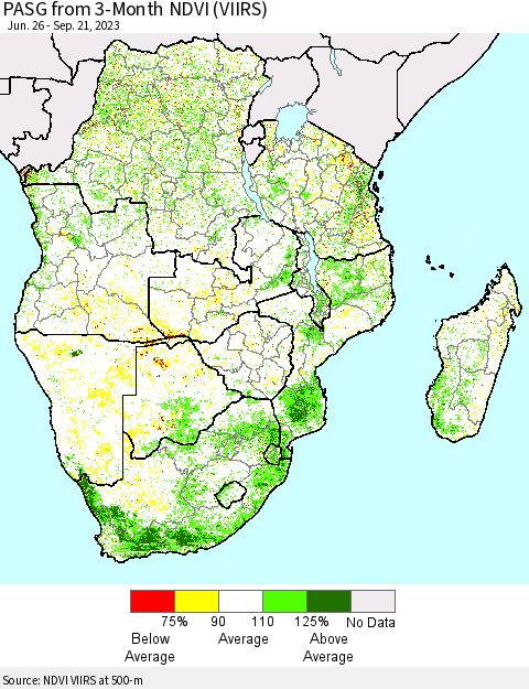 Southern Africa PASG from 3-Month NDVI (VIIRS) Thematic Map For 9/14/2023 - 9/21/2023