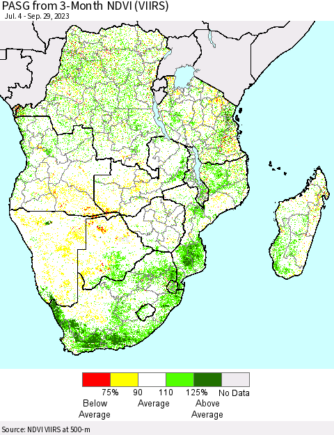 Southern Africa PASG from 3-Month NDVI (VIIRS) Thematic Map For 9/22/2023 - 9/29/2023