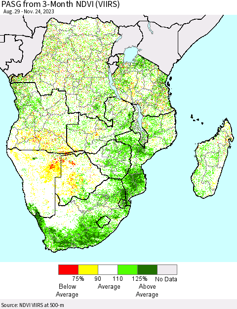Southern Africa PASG from 3-Month NDVI (VIIRS) Thematic Map For 11/17/2023 - 11/24/2023