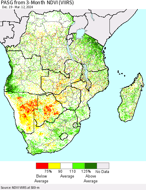 Southern Africa PASG from 3-Month NDVI (VIIRS) Thematic Map For 3/5/2024 - 3/12/2024