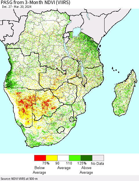 Southern Africa PASG from 3-Month NDVI (VIIRS) Thematic Map For 3/13/2024 - 3/20/2024