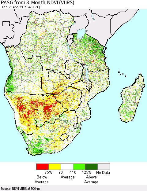 Southern Africa PASG from 3-Month NDVI (VIIRS) Thematic Map For 4/22/2024 - 4/29/2024