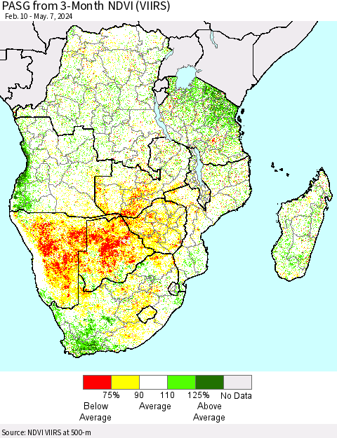 Southern Africa PASG from 3-Month NDVI (VIIRS) Thematic Map For 4/30/2024 - 5/7/2024