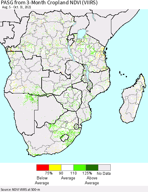 Southern Africa PASG from 3-Month Cropland NDVI (VIIRS) Thematic Map For 10/24/2021 - 10/31/2021