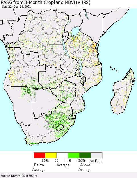 Southern Africa PASG from 3-Month Cropland NDVI (VIIRS) Thematic Map For 12/11/2021 - 12/18/2021