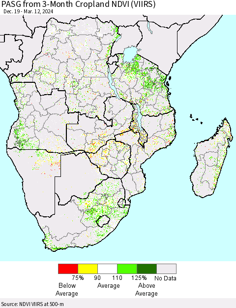 Southern Africa PASG from 3-Month Cropland NDVI (VIIRS) Thematic Map For 3/5/2024 - 3/12/2024