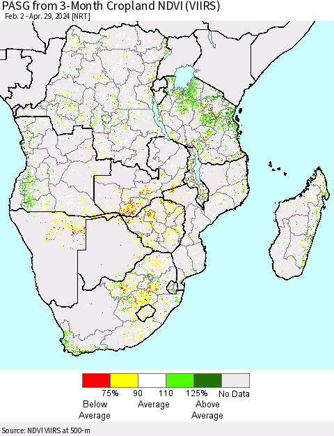 Southern Africa PASG from 3-Month Cropland NDVI (VIIRS) Thematic Map For 4/22/2024 - 4/29/2024