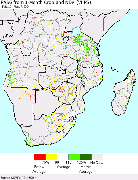 Southern Africa PASG from 3-Month Cropland NDVI (VIIRS) Thematic Map For 4/30/2024 - 5/7/2024
