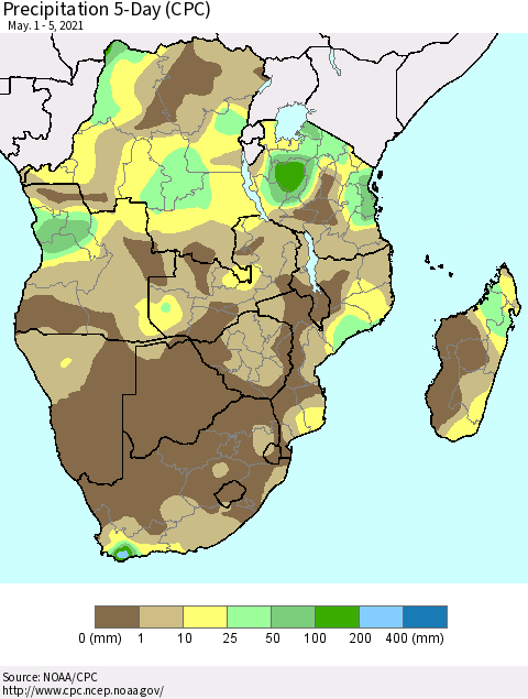 Southern Africa Precipitation 5-Day (CPC) Thematic Map For 5/1/2021 - 5/5/2021