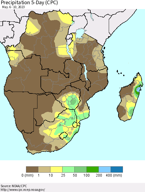 Southern Africa Precipitation 5-Day (CPC) Thematic Map For 5/6/2023 - 5/10/2023