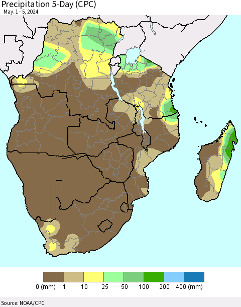 Southern Africa Precipitation 5-Day (CPC) Thematic Map For 5/1/2024 - 5/5/2024