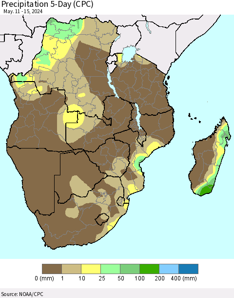 Southern Africa Precipitation 5-Day (CPC) Thematic Map For 5/11/2024 - 5/15/2024