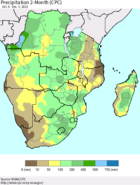 Southern Africa Precipitation 2-Month (CPC) Thematic Map For 10/6/2022 - 12/5/2022
