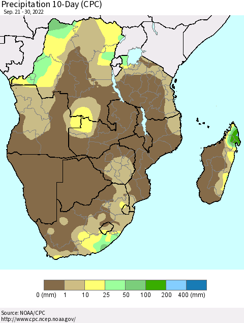 Southern Africa Precipitation 10-Day (CPC) Thematic Map For 9/21/2022 - 9/30/2022