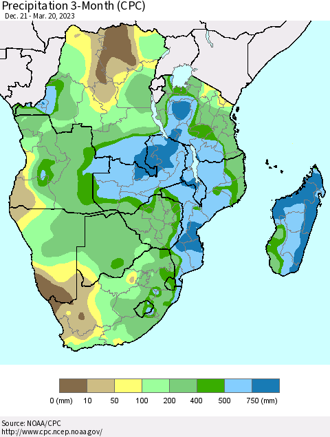 Southern Africa Precipitation 3-Month (CPC) Thematic Map For 12/21/2022 - 3/20/2023