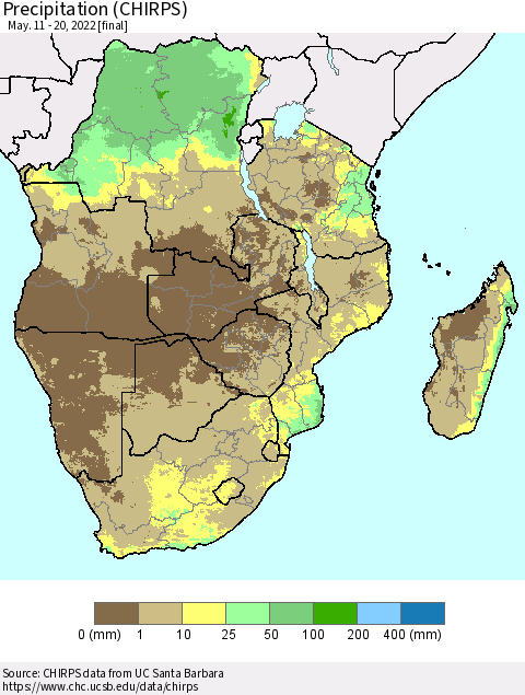 Southern Africa Precipitation (CHIRPS) Thematic Map For 5/11/2022 - 5/20/2022