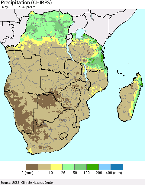 Southern Africa Precipitation (CHIRPS) Thematic Map For 5/1/2024 - 5/10/2024