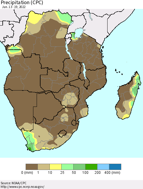 Southern Africa Precipitation (CPC) Thematic Map For 6/13/2022 - 6/19/2022