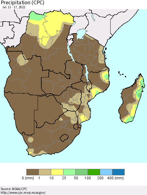 Southern Africa Precipitation (CPC) Thematic Map For 7/11/2022 - 7/17/2022