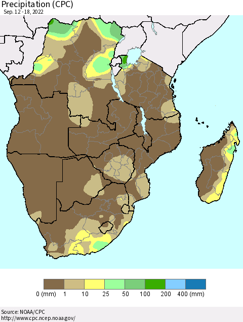 Southern Africa Precipitation (CPC) Thematic Map For 9/12/2022 - 9/18/2022